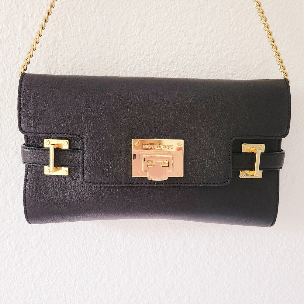 Michael Kors black leather shoulder bag with gold chain and hardware - Picture 5 of 7